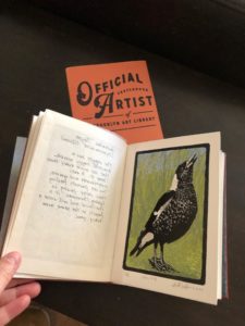 A view of one of the pages on the inside featuring a warbling Magpie.