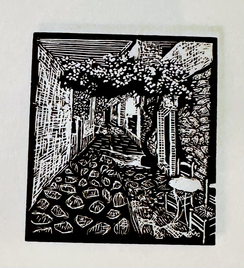 Wood engraving, Skopelos Town, Printmaking