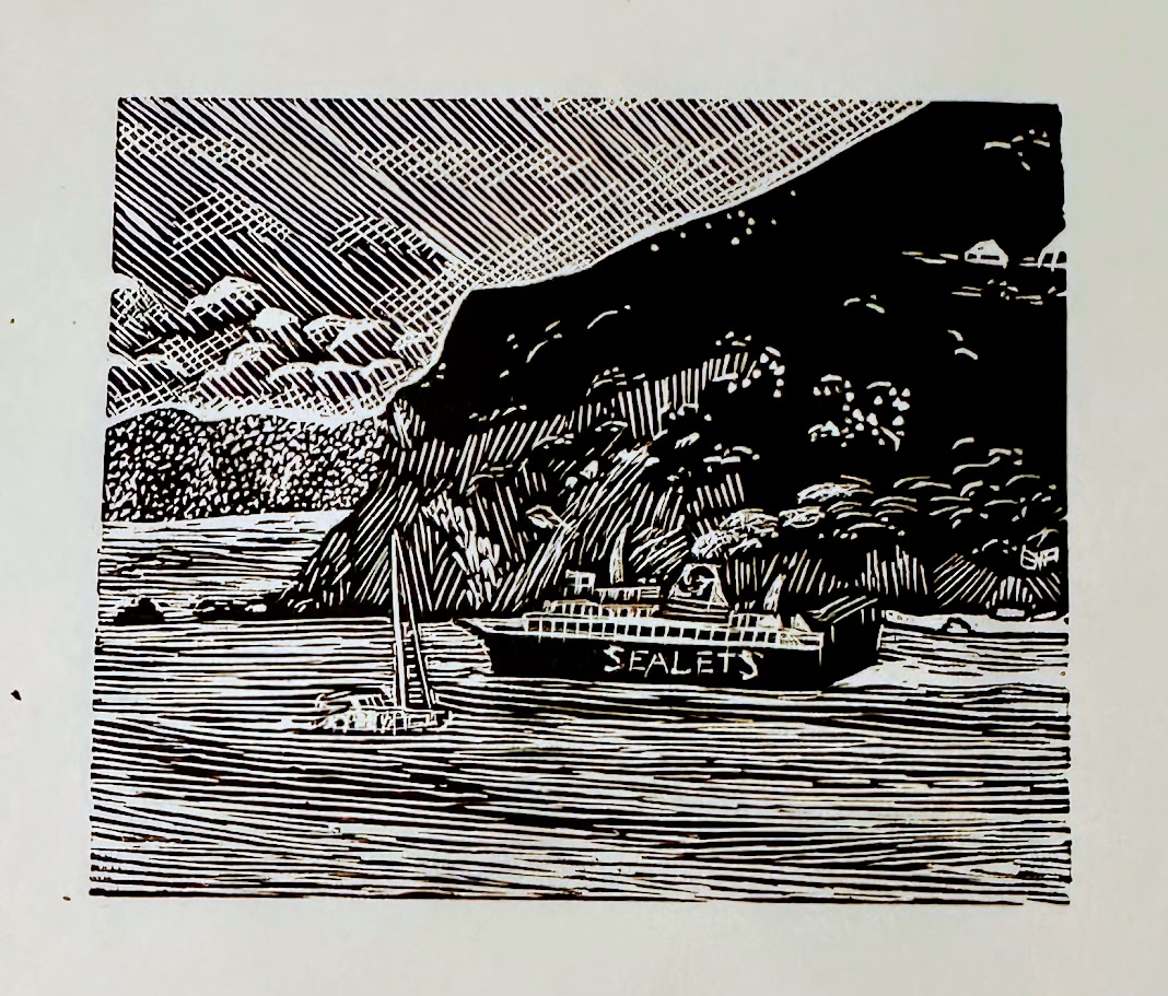 Wood engraving, Skopelos Port, 